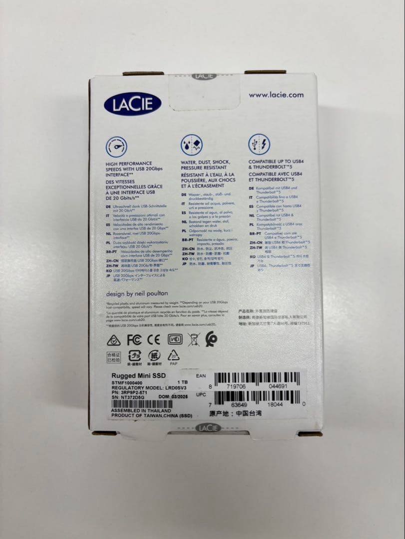 外付けハードディスク・ドライブ LACIE RUGGED MINI SSD 1TB USB-C