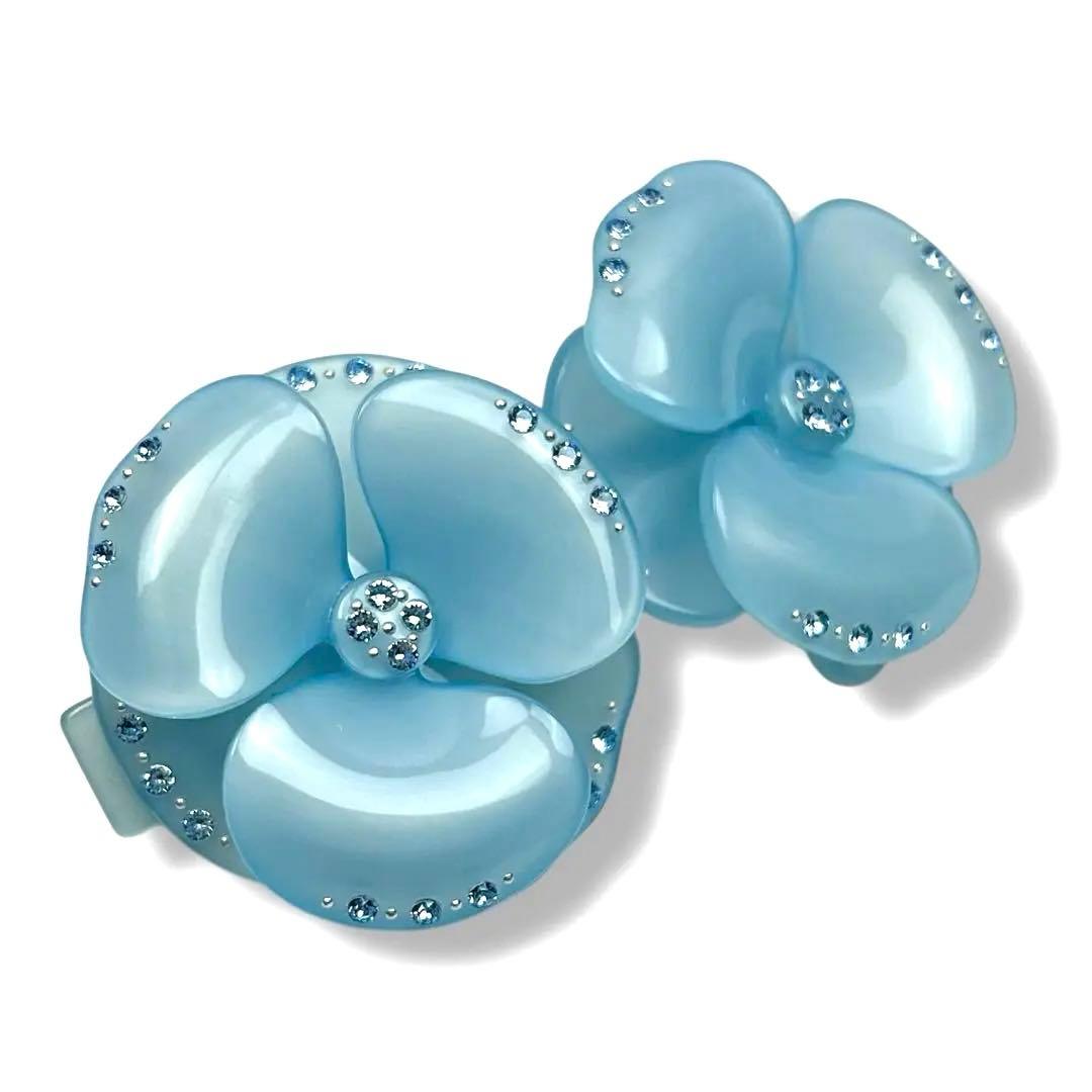 【美品】Alexandre De Paris 双子カメリア バレッタ 水色