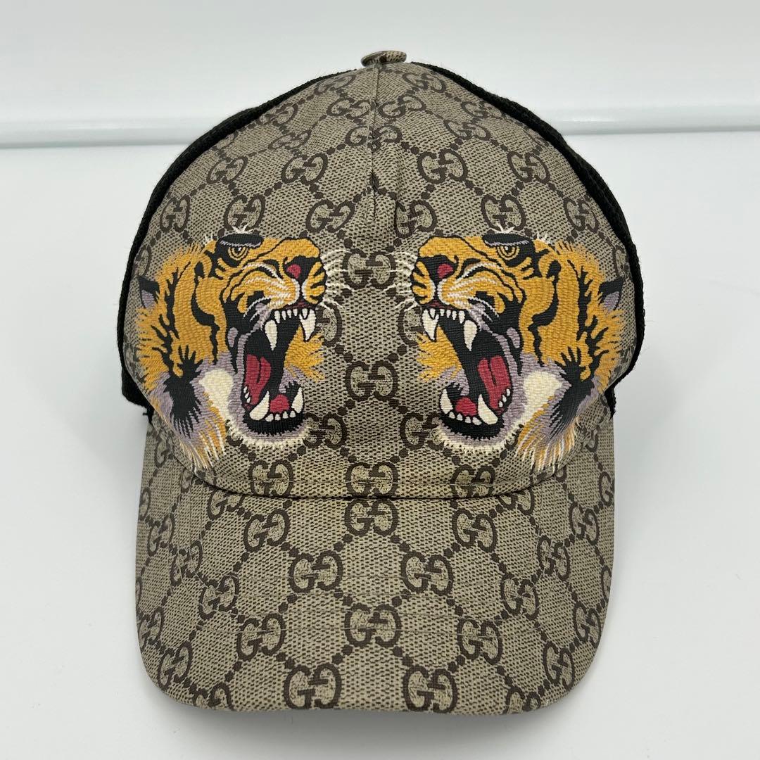 B*y様 美品✨グッチ キャップ タイガー GG スプリーム PVC ベージュ