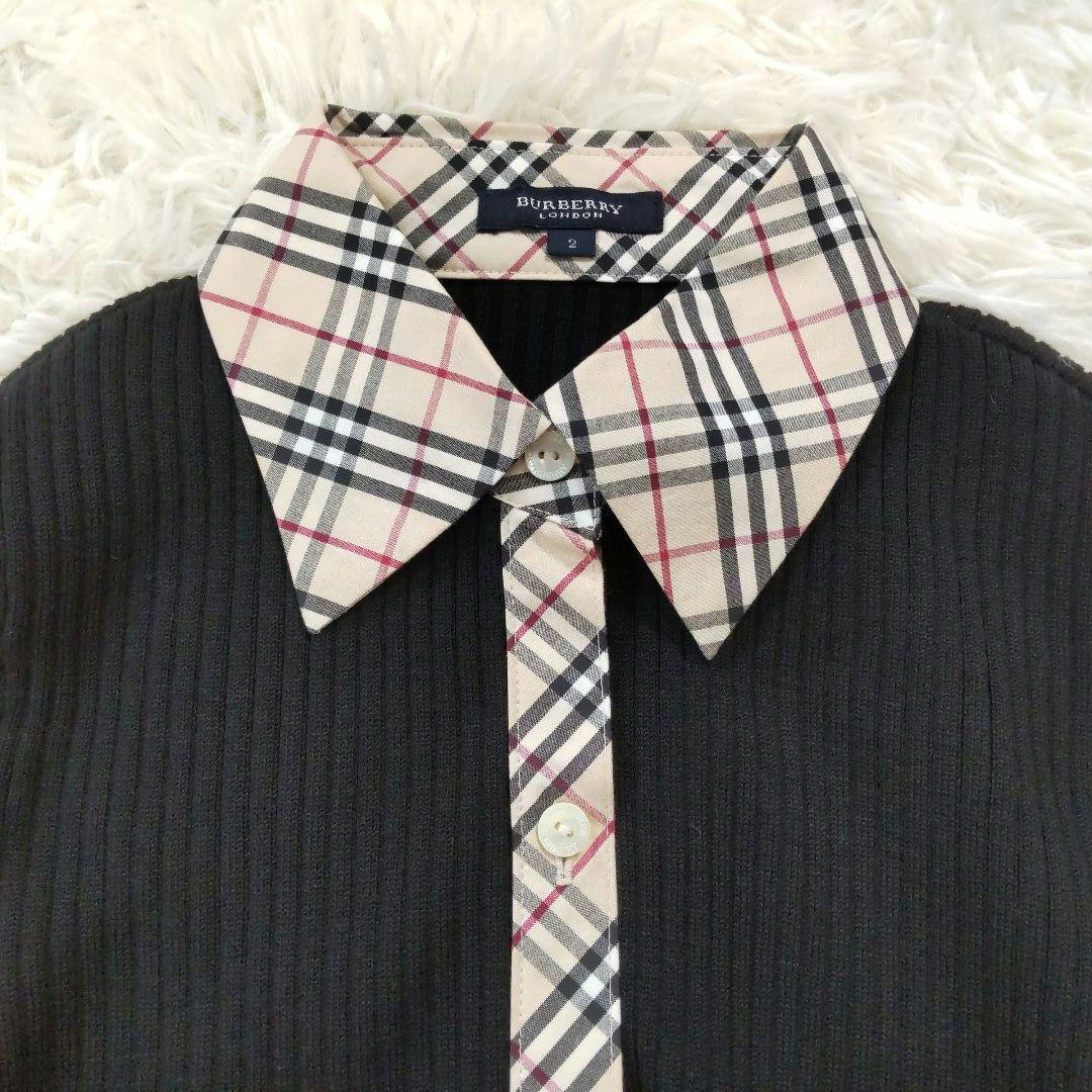 BURBERRY LONDON⿻シルク混 リブニット シャツ ノバチェック 黒M