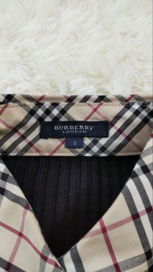 BURBERRY LONDON⿻シルク混 リブニット シャツ ノバチェック 黒M
