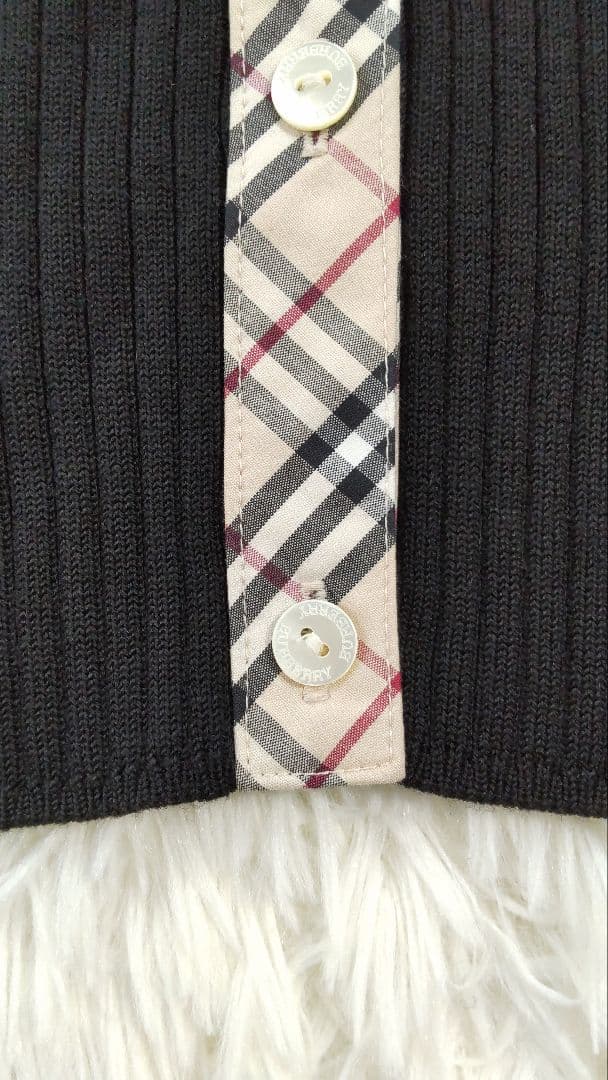 BURBERRY LONDON⿻シルク混 リブニット シャツ ノバチェック 黒M