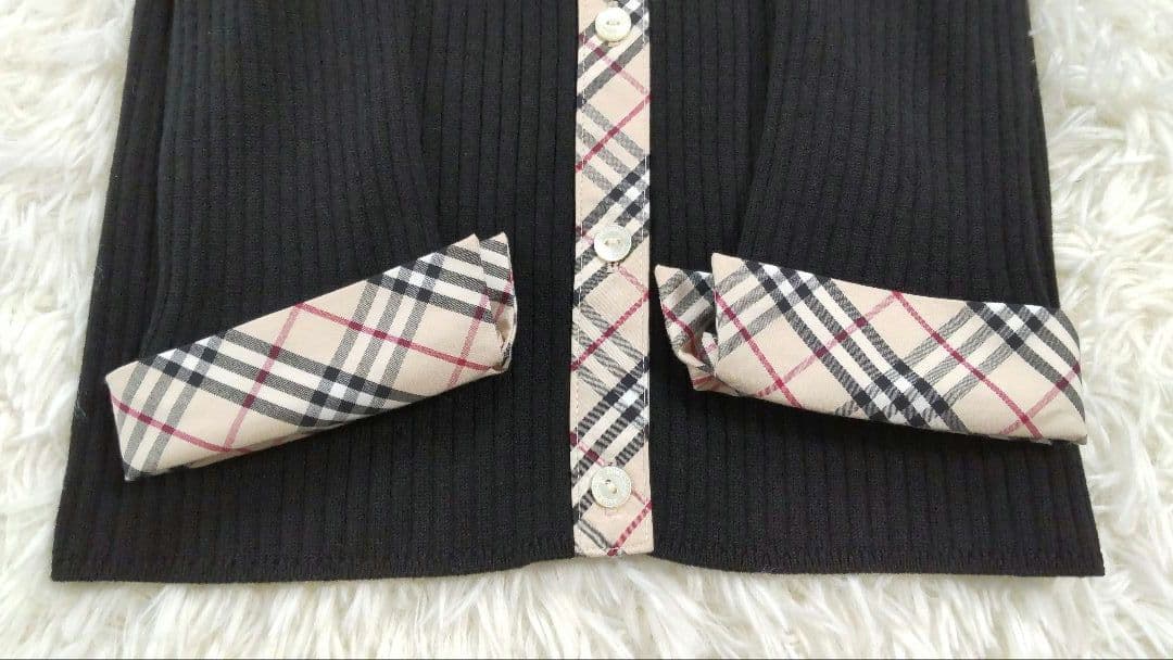 BURBERRY LONDON⿻シルク混 リブニット シャツ ノバチェック 黒M