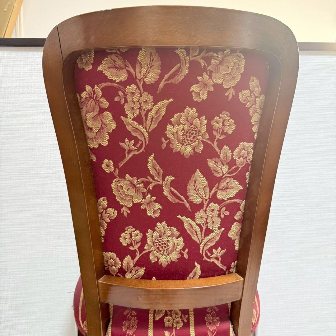 イタリア製 ダイニングチェア 2脚セット 花柄ジャガード 飴色 木製 高級椅子
