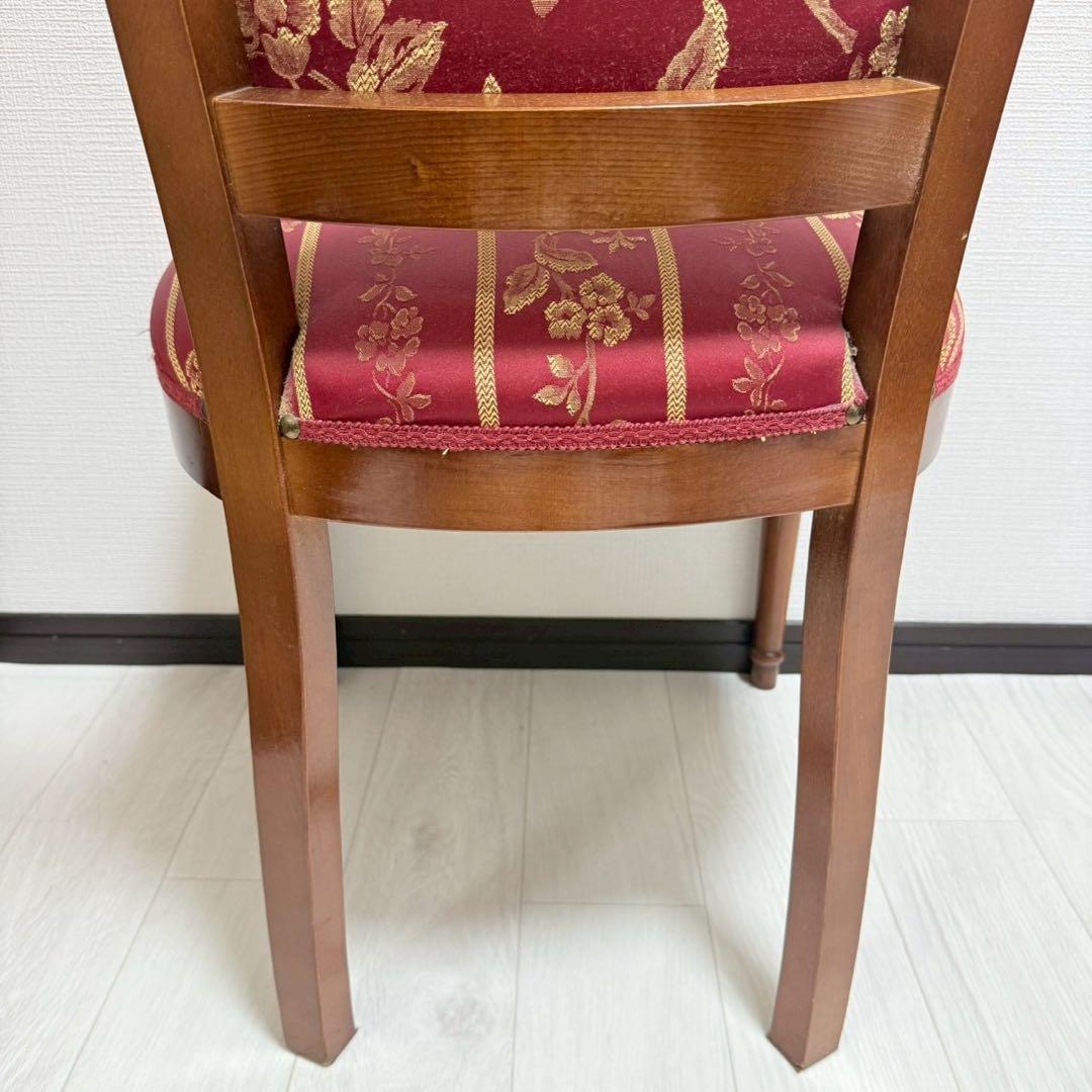 イタリア製 ダイニングチェア 2脚セット 花柄ジャガード 飴色 木製 高級椅子