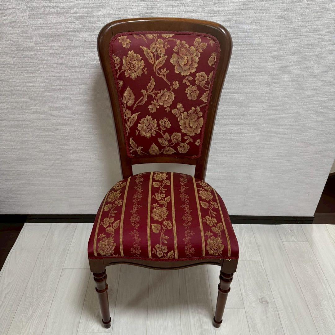 イタリア製 ダイニングチェア 2脚セット 花柄ジャガード 飴色 木製 高級椅子