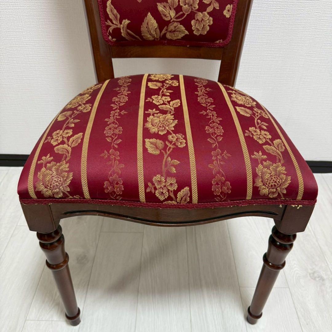 イタリア製 ダイニングチェア 2脚セット 花柄ジャガード 飴色 木製 高級椅子