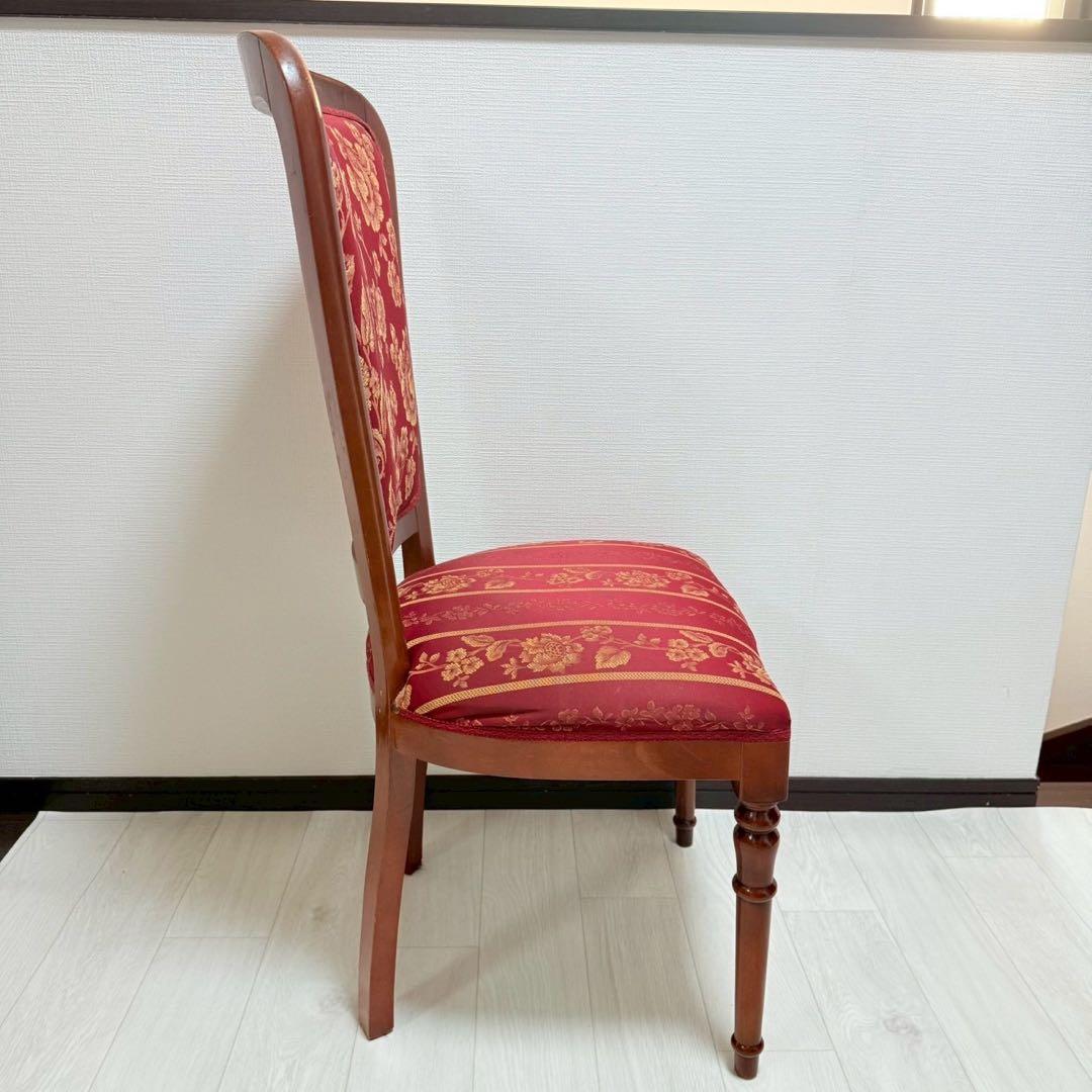 イタリア製 ダイニングチェア 2脚セット 花柄ジャガード 飴色 木製 高級椅子