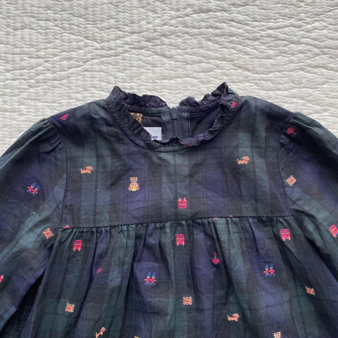 ファミリア　ブラックチェック　ワンピース　100