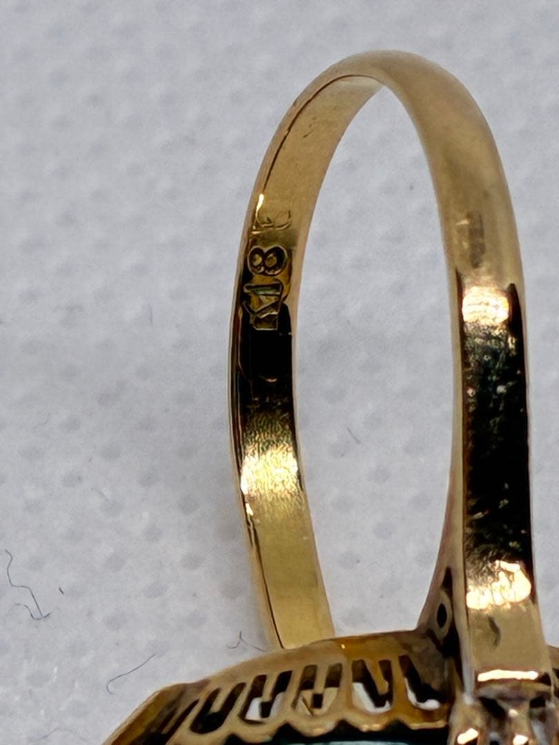 18金　グリーンストーン オーバルリング