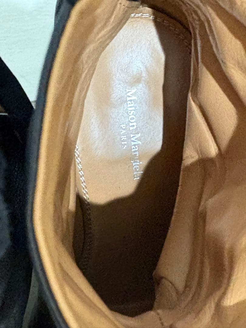 マルジェラブラックレザーブーツ サイドファスナー付き