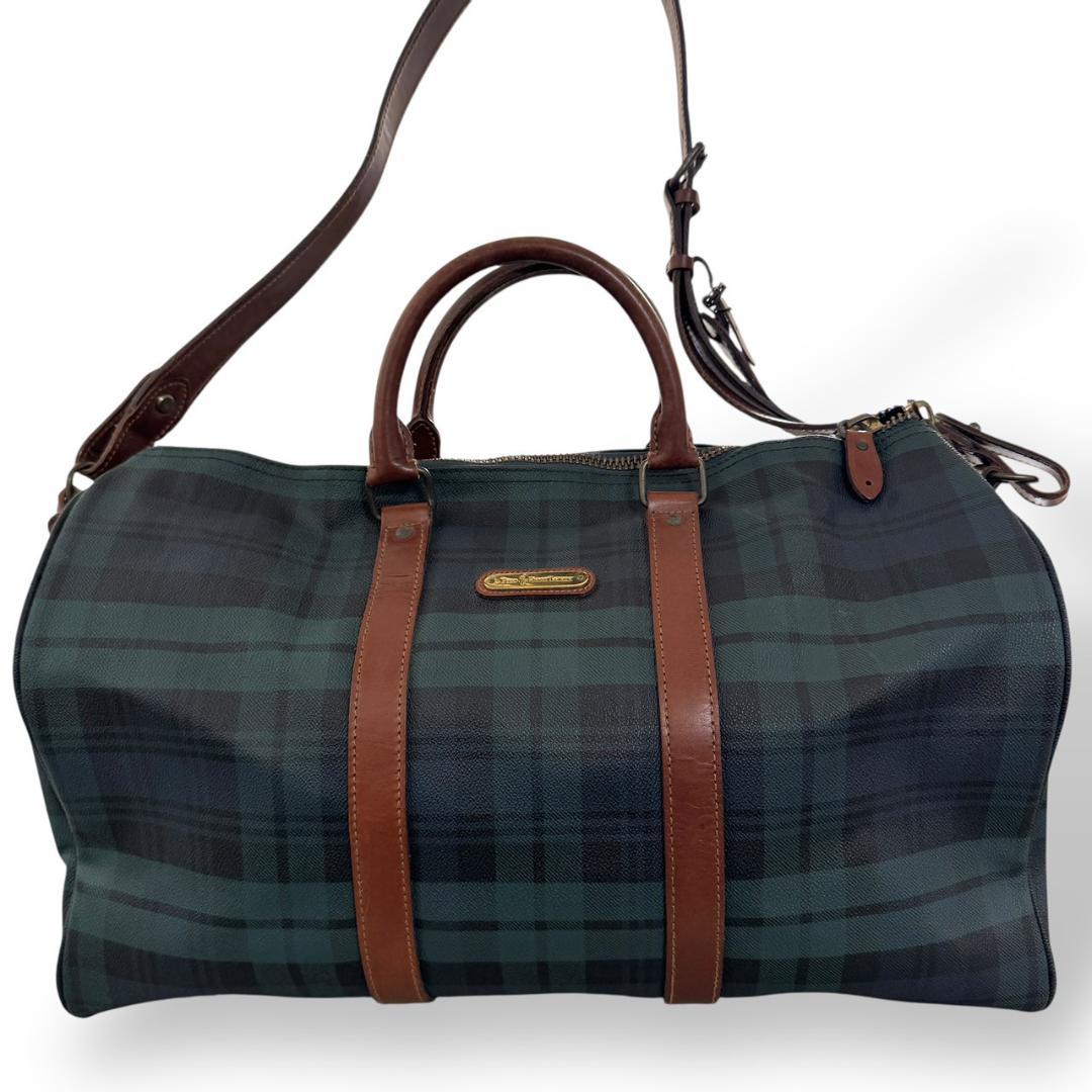 ラルフローレン　ボストンバッグ　2way　斜め掛け　鍵付き　チェック柄　グリーン