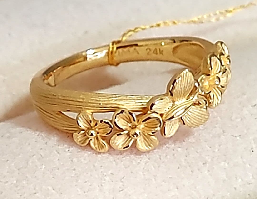 ☆新品☆プリマゴールドPRIMA GOLD 24K純金リング 〖花と蝶のダンス〗