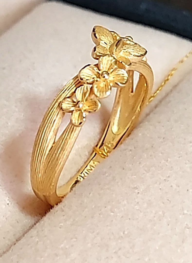 ☆新品☆プリマゴールドPRIMA GOLD 24K純金リング 〖花と蝶のダンス〗