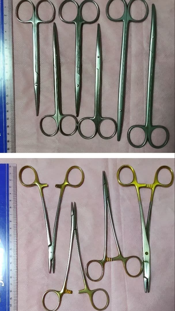 医療用剪刀&持針器6点セット：メッツェンバウム剪刀3本+へガール持針器3本