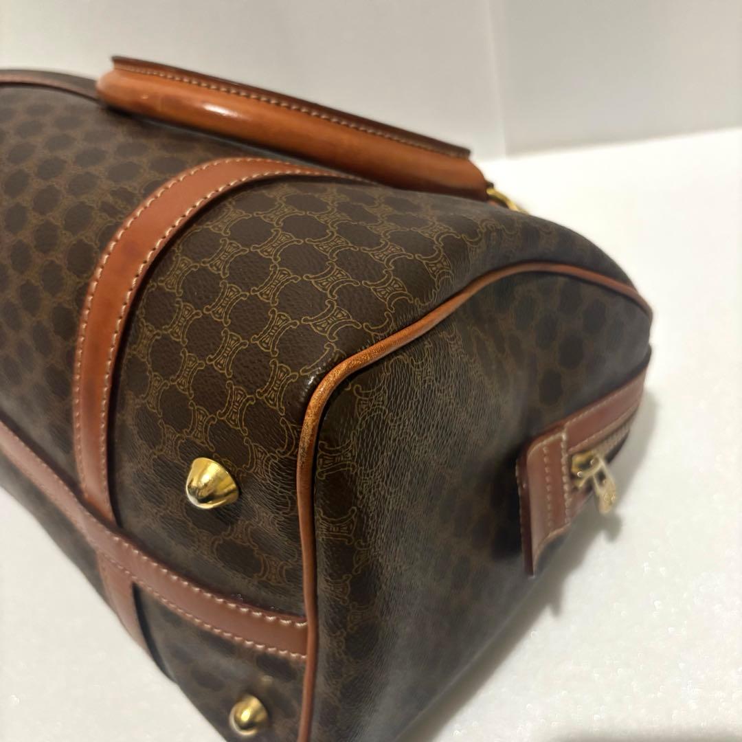 セリーヌ マカダム柄 ボストンバッグ PVC レザー ブラウン　ヴィンテージ