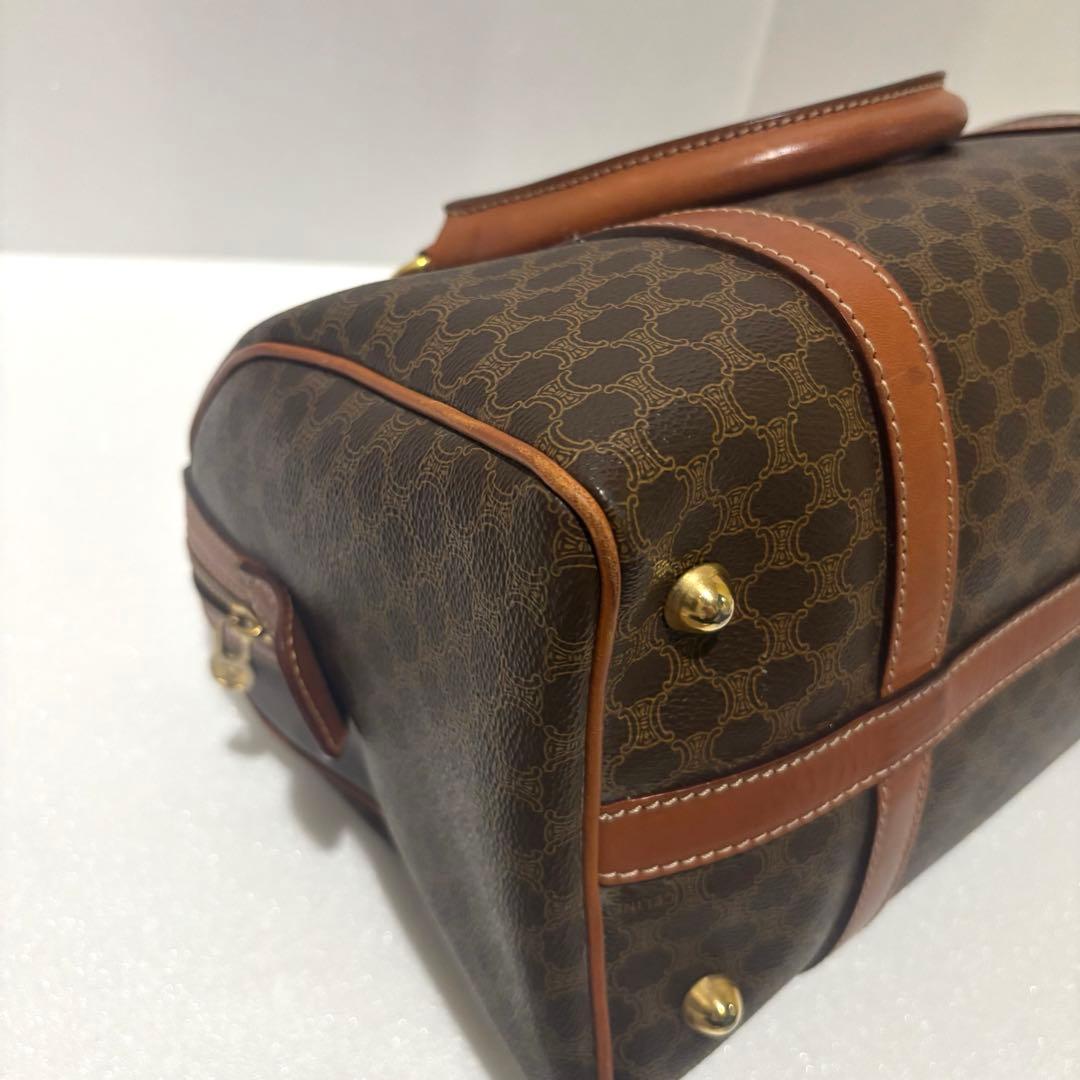 セリーヌ マカダム柄 ボストンバッグ PVC レザー ブラウン　ヴィンテージ