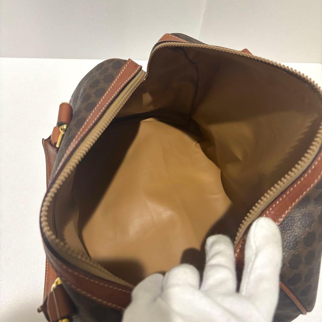 セリーヌ マカダム柄 ボストンバッグ PVC レザー ブラウン　ヴィンテージ