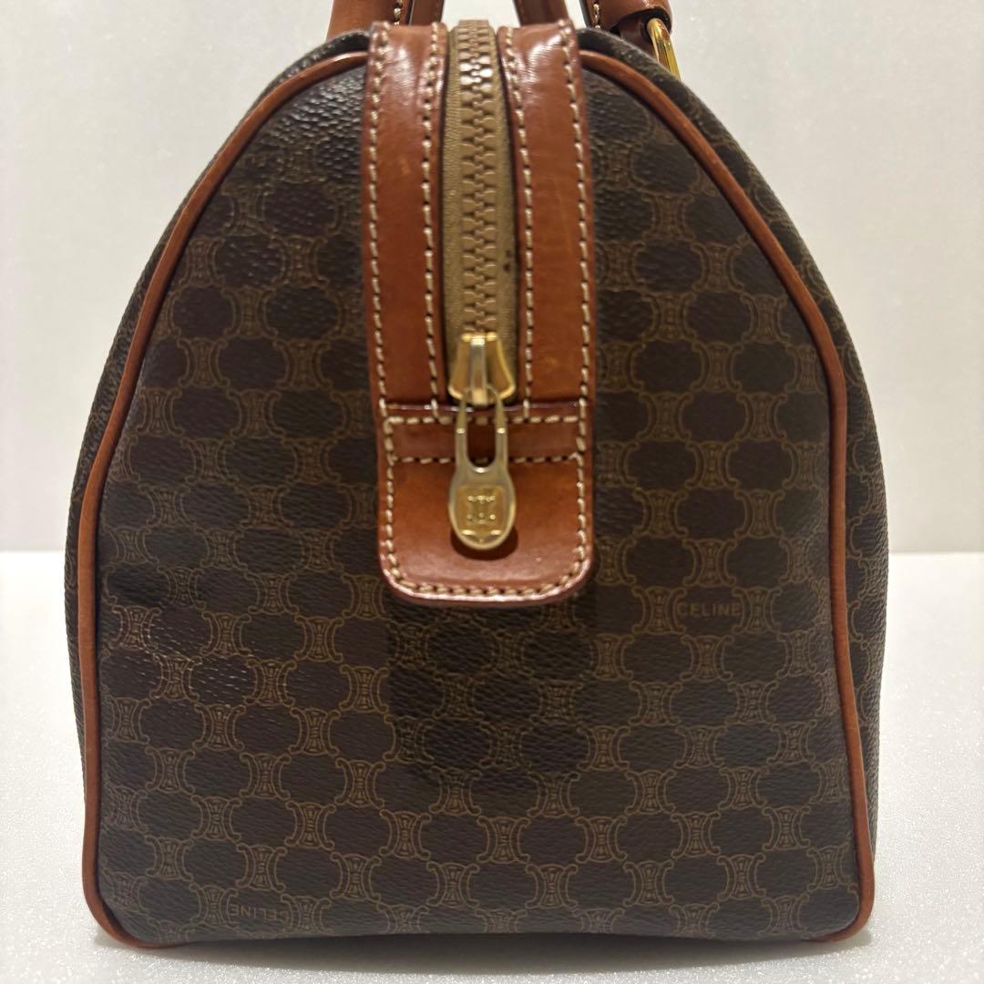 セリーヌ マカダム柄 ボストンバッグ PVC レザー ブラウン　ヴィンテージ