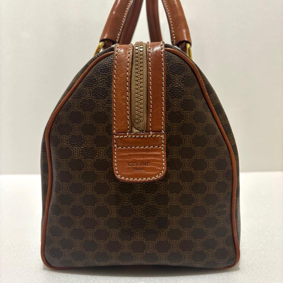 セリーヌ マカダム柄 ボストンバッグ PVC レザー ブラウン　ヴィンテージ