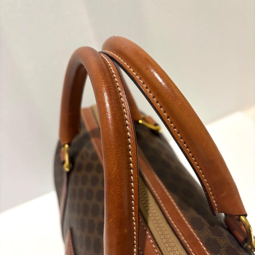 セリーヌ マカダム柄 ボストンバッグ PVC レザー ブラウン　ヴィンテージ