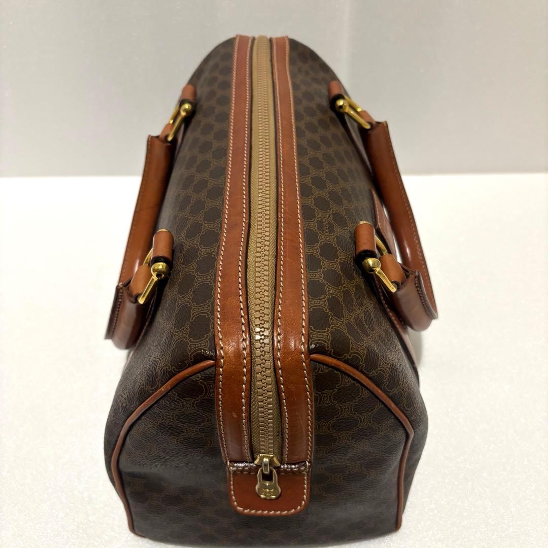 セリーヌ マカダム柄 ボストンバッグ PVC レザー ブラウン　ヴィンテージ