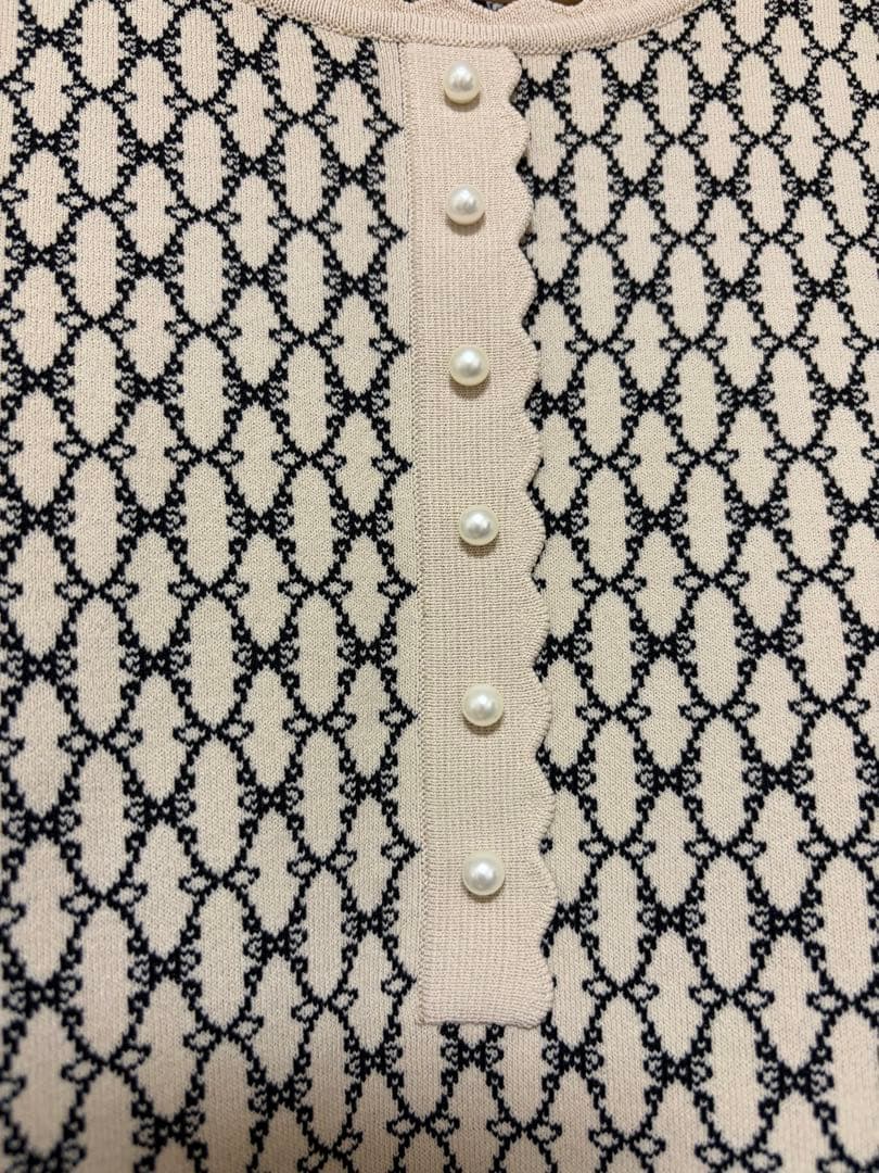 スーパービューティー⭐️ジャガード編み袖パワーネットニットワンピース 44