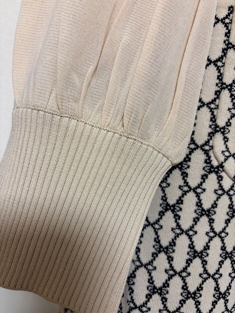 スーパービューティー⭐️ジャガード編み袖パワーネットニットワンピース 44