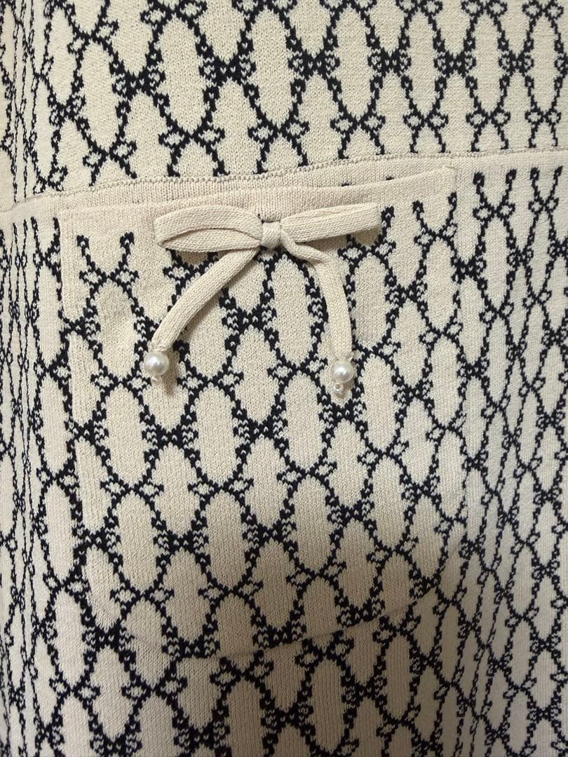 スーパービューティー⭐️ジャガード編み袖パワーネットニットワンピース 44