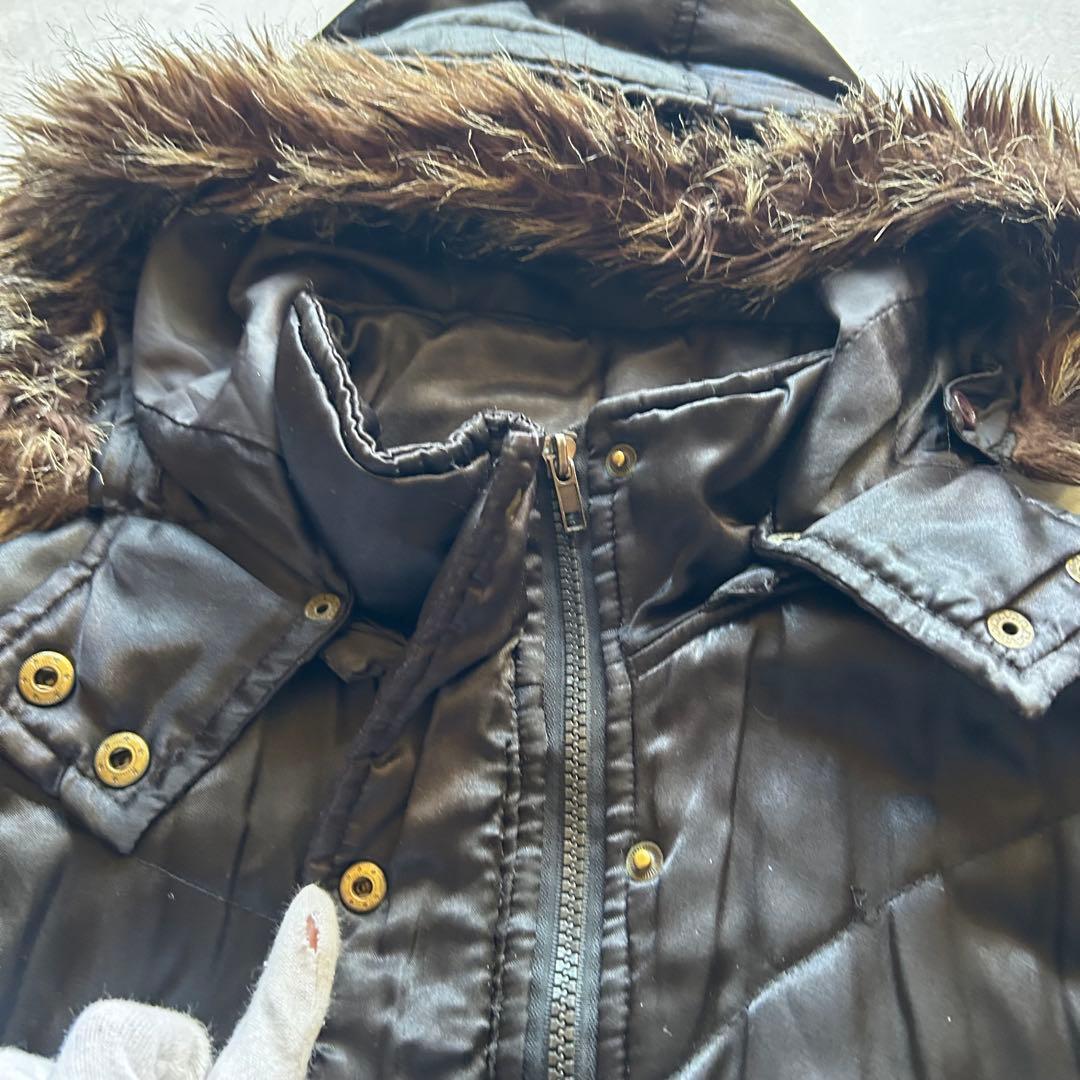 ジャケット・アウター grunge hood fur down jacket y2k black