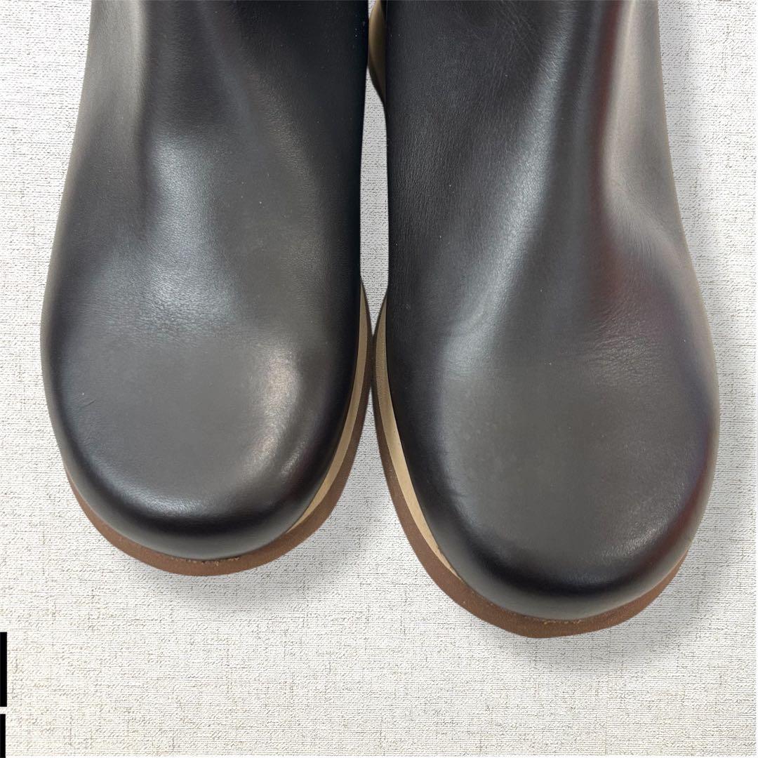 未使用級　ロゴ刻印　HERMES ロングブーツ　レインブーツ　オールレザー　37