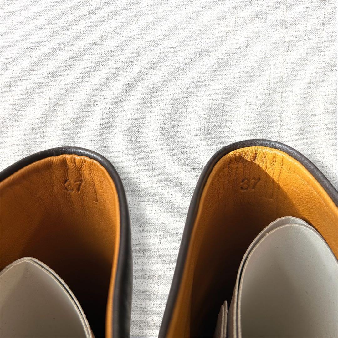 未使用級　ロゴ刻印　HERMES ロングブーツ　レインブーツ　オールレザー　37