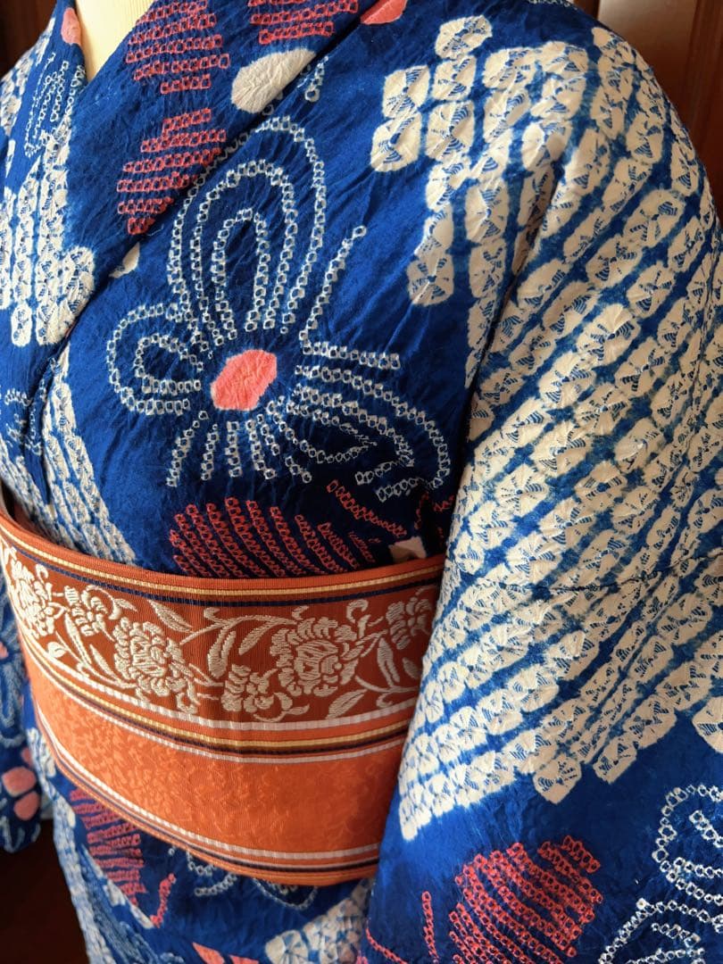 浴衣 有松鳴海絞り 単衣 夏物 木綿 綿 舞蝶花文