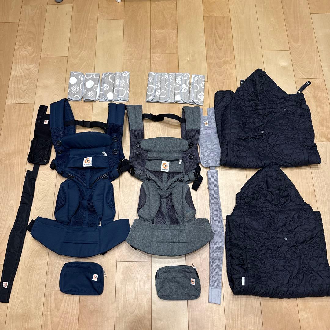 エルゴ抱っこ紐オムニ360クールエア2個セット防寒付　ネイビー グレー