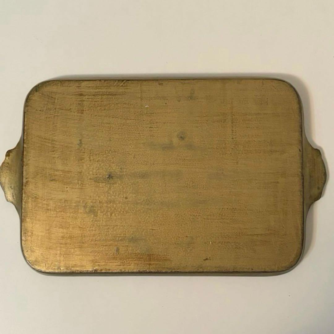 【イタリア】木製 トレイ フロレンタイン パステルグリーン長方形 取手付き 金彩