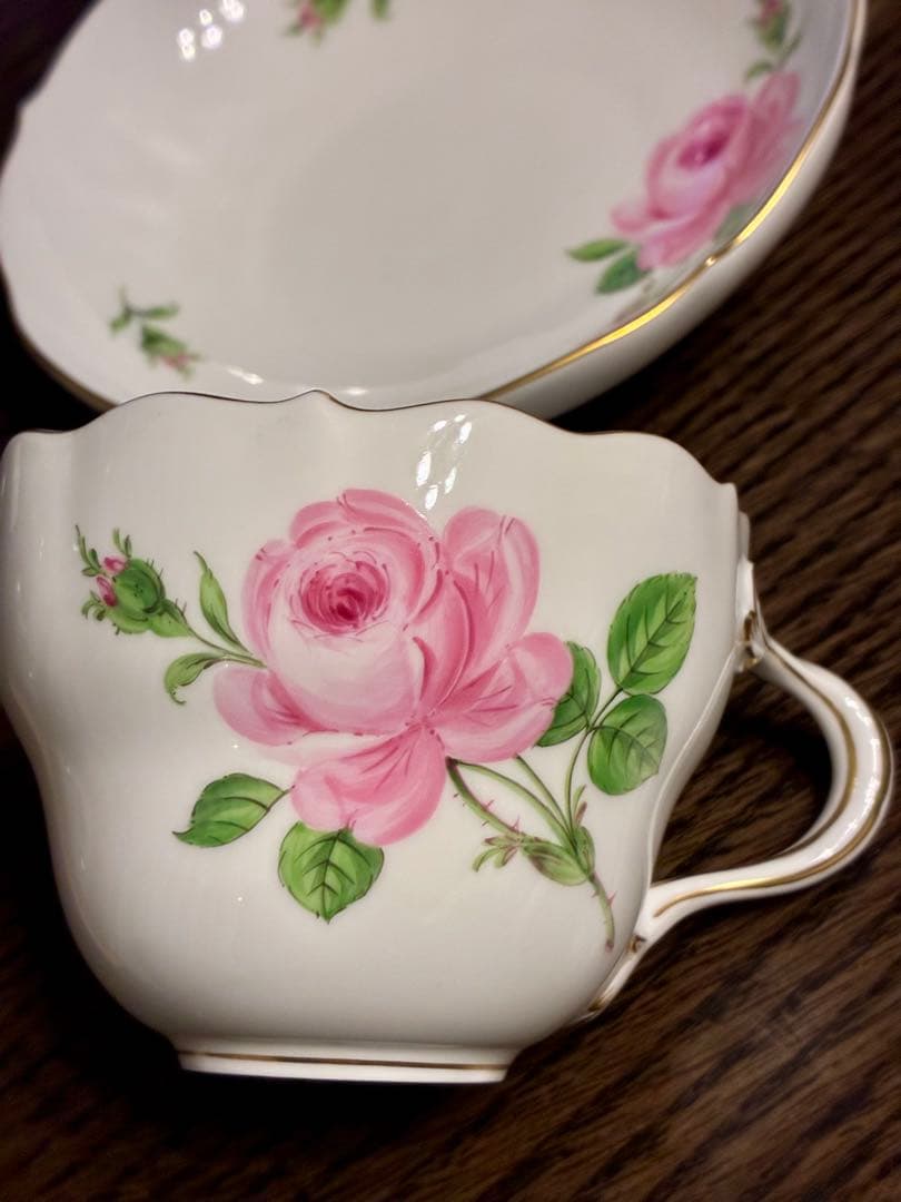 マイセン　ピンクローズ　カップ&ソーサーセット2客