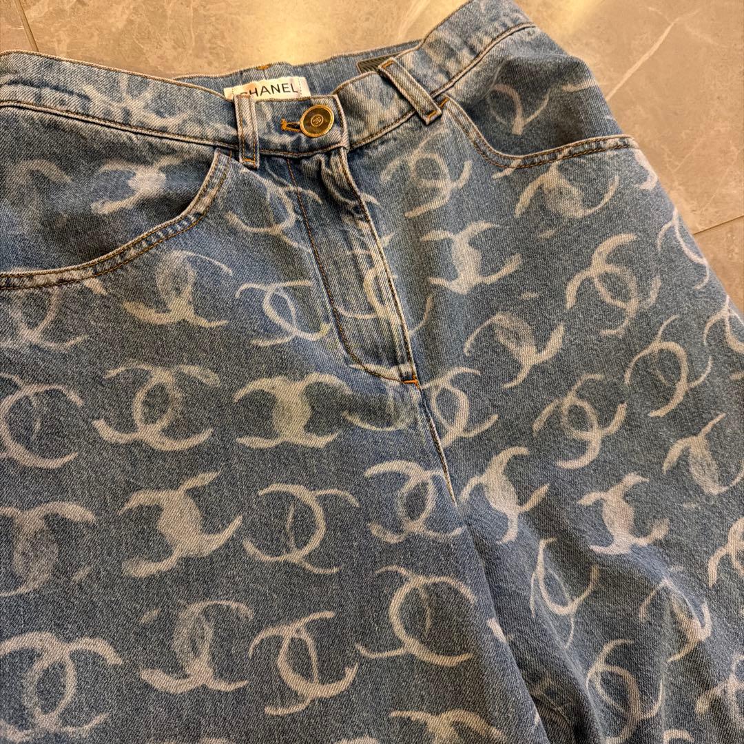 CHANEL ワイドデニムパンツ ロゴ 36 ウエスト滑り止め加工付き丈詰め