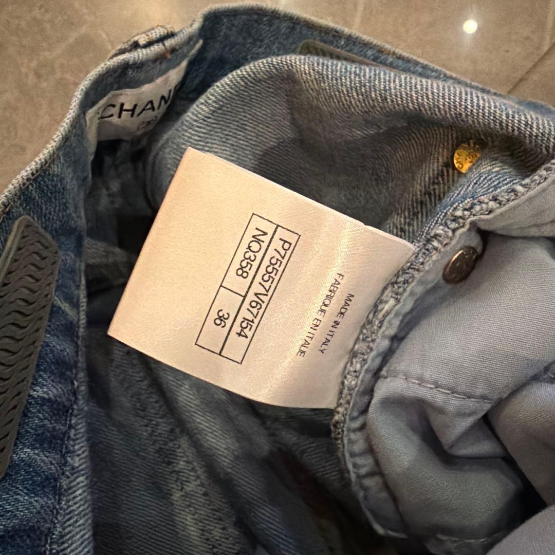 CHANEL ワイドデニムパンツ ロゴ 36 ウエスト滑り止め加工付き丈詰め