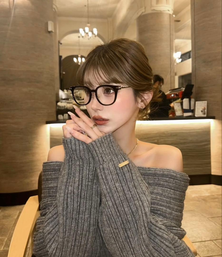 DIANTE RANDOM RIB OFF SHOULDER KNIT グレー