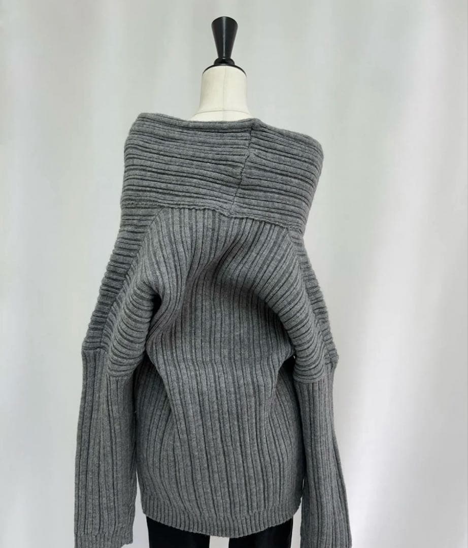 DIANTE RANDOM RIB OFF SHOULDER KNIT グレー