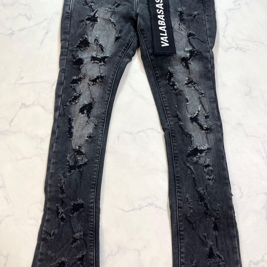 バラバサスvalabasas ハードクラッシュストレッチフレア グレーデニム30