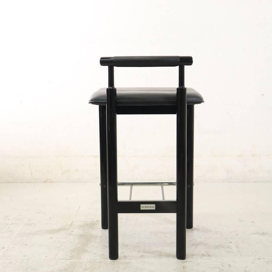 値下モリシゲ 本革張り ハイチェア カウンターチェア ブラック
