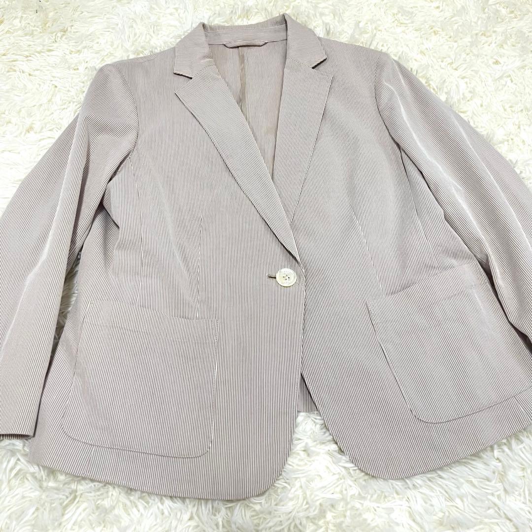 ニューヨーカー　パンツスーツ　シアサッカ　リネン混　ウォッシャブル　伸縮性　XL