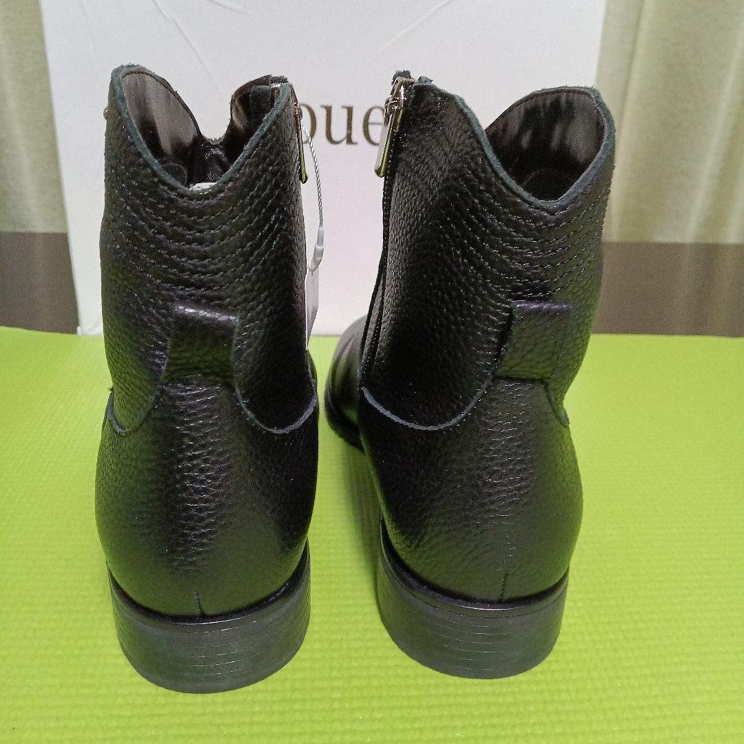 新品未使用【nouer 】牛革・黒 ジッパーショートブーツ・ヤマダヤ・24cm