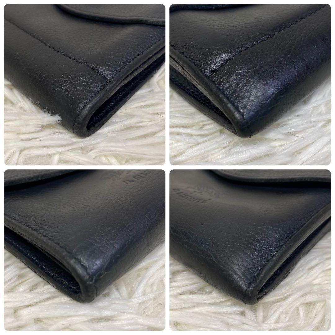 【美品✨】IL BISONTE レザー ダブルフラップ 3つ折り財布 ネイビー