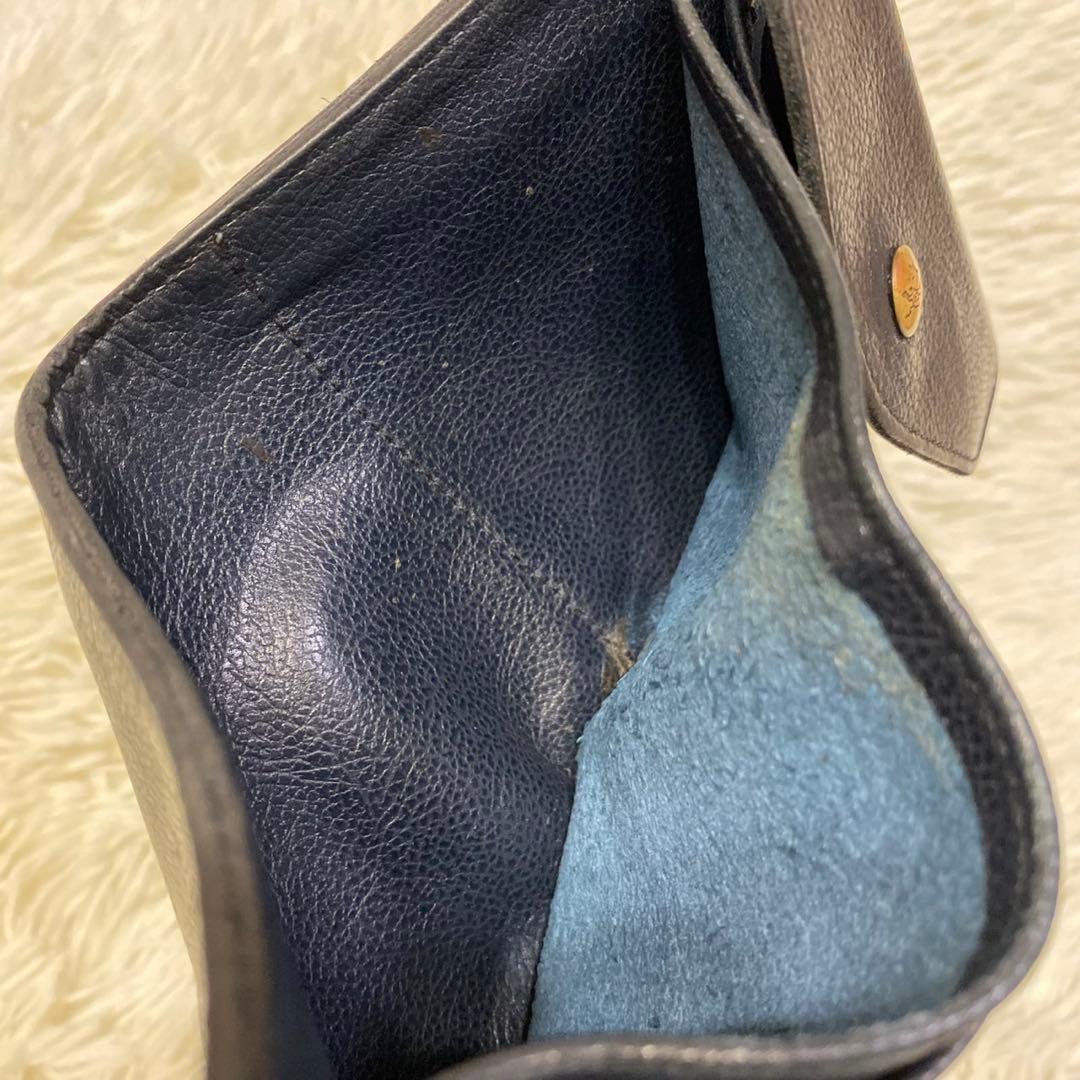 【美品✨】IL BISONTE レザー ダブルフラップ 3つ折り財布 ネイビー