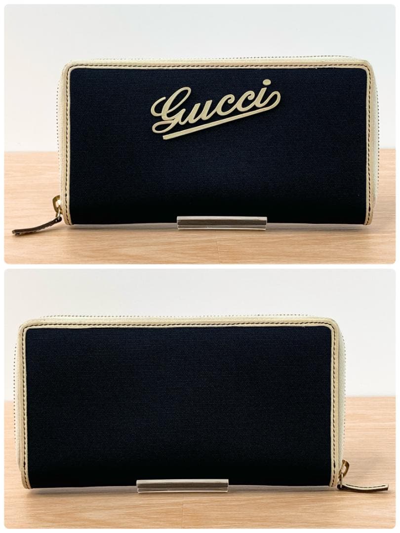 グッチ ラウンドファスナー 長財布 財布 キャンバス グッチロゴ ネイビー 青系