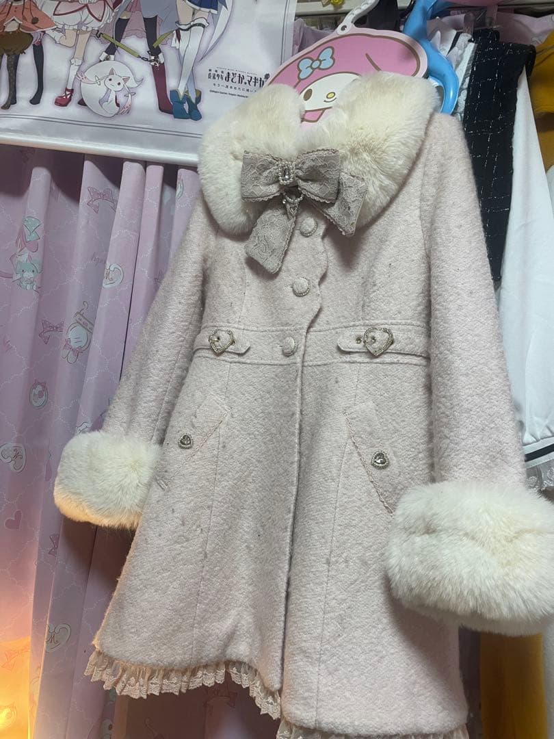 LIZLISA サイドハートバックルAラインコートピンク