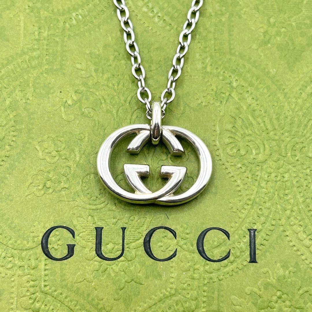 美品　グッチ　インターロッキングG ネックレス　シルバー　社外チェーン
