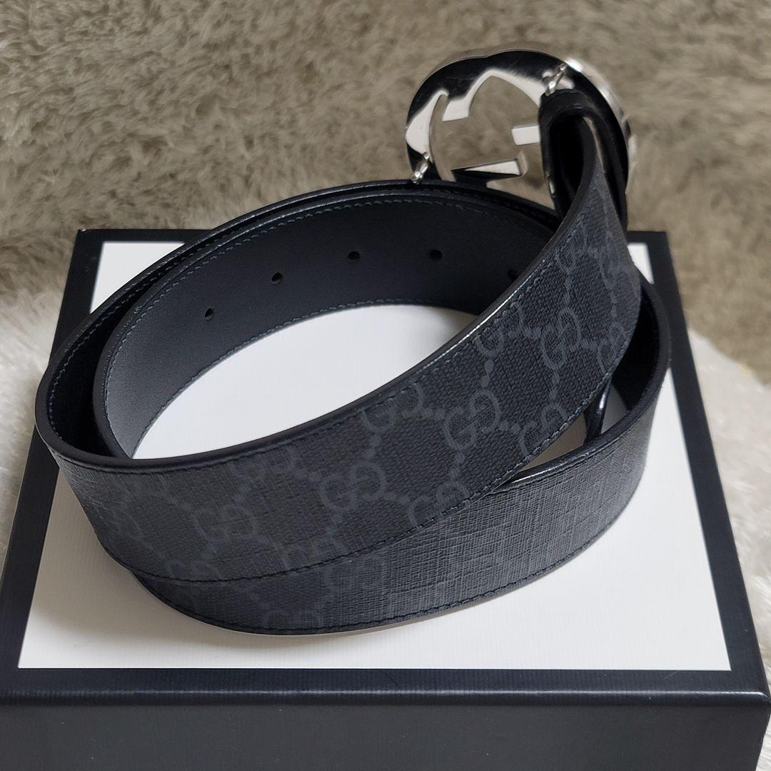 美品✨グッチ ベルト GGスプリーム インターロッキングG バックル シマ 箱